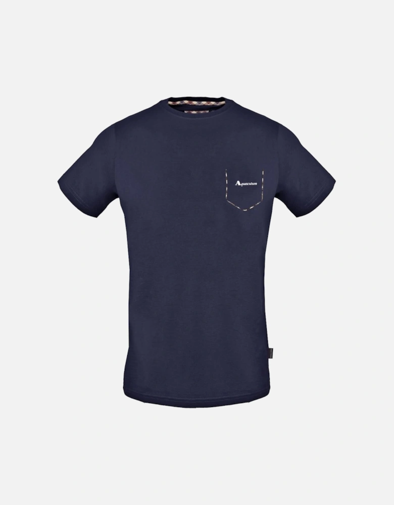 Check Pocket Trim Navy Blue T-Shirt