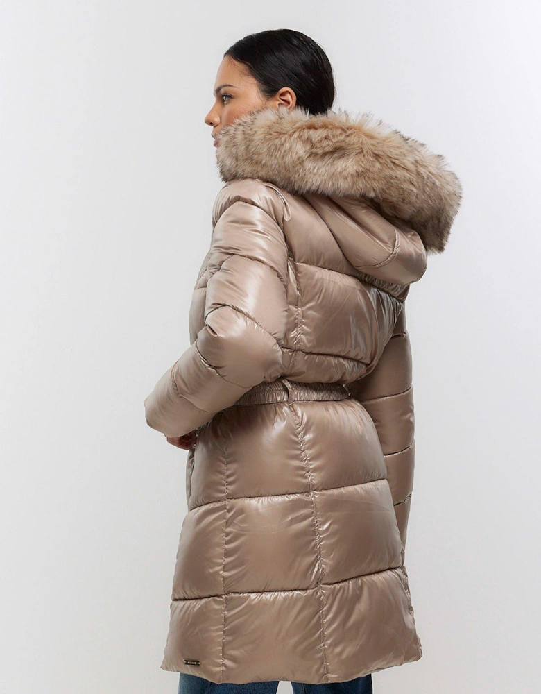 Glam Fitted Padded Coat - Light Brown