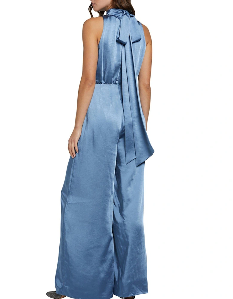 Ambriaa Halterneck Jumpsuit With Palazzo Pant - Blue