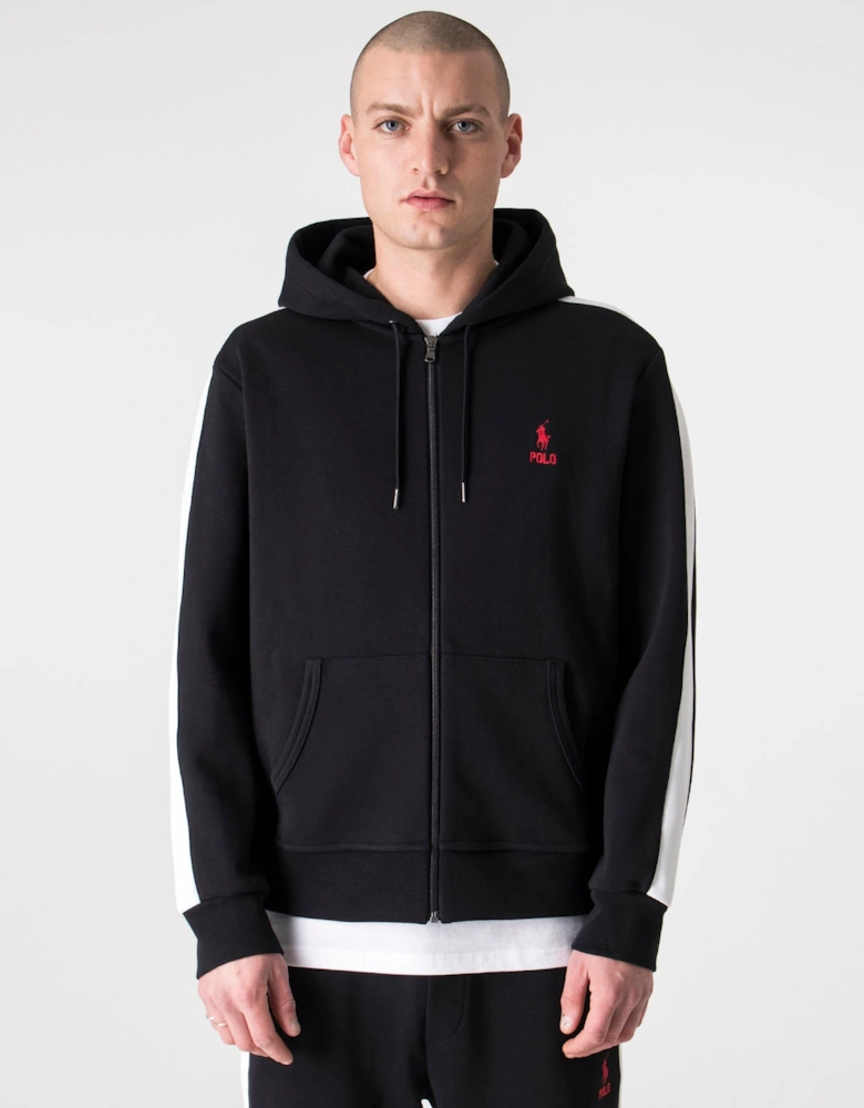 Taped Sleeve Zip Through Hoodie