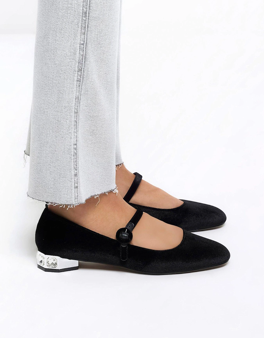 Diamante Heel Mary Jane Shoes - Black
