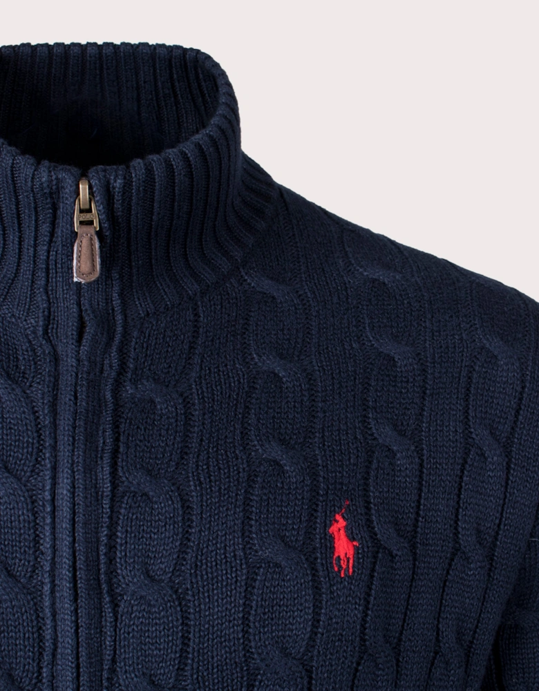 Cable-Knit Cotton Zip Through Cardigan