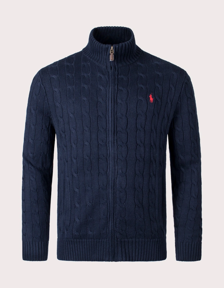 Cable-Knit Cotton Zip Through Cardigan