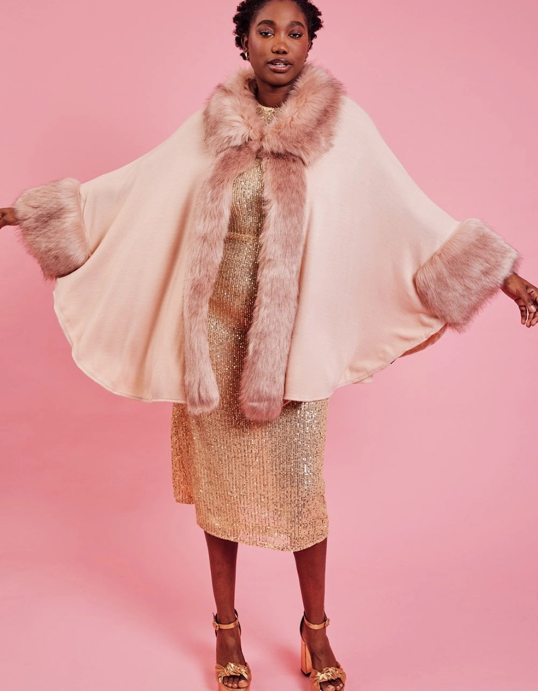 Pink Luxury Faux Fur Fine Knitted Coat