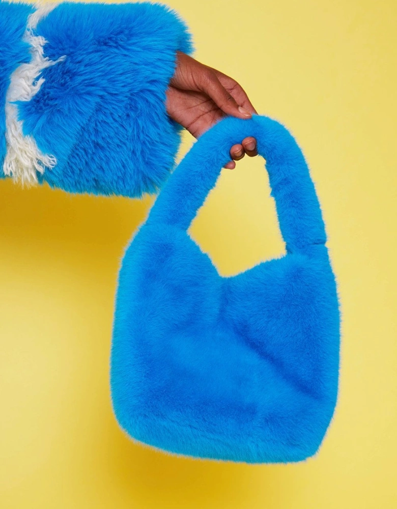 Blue Eco Bamboo Faux Fur Tote Bag