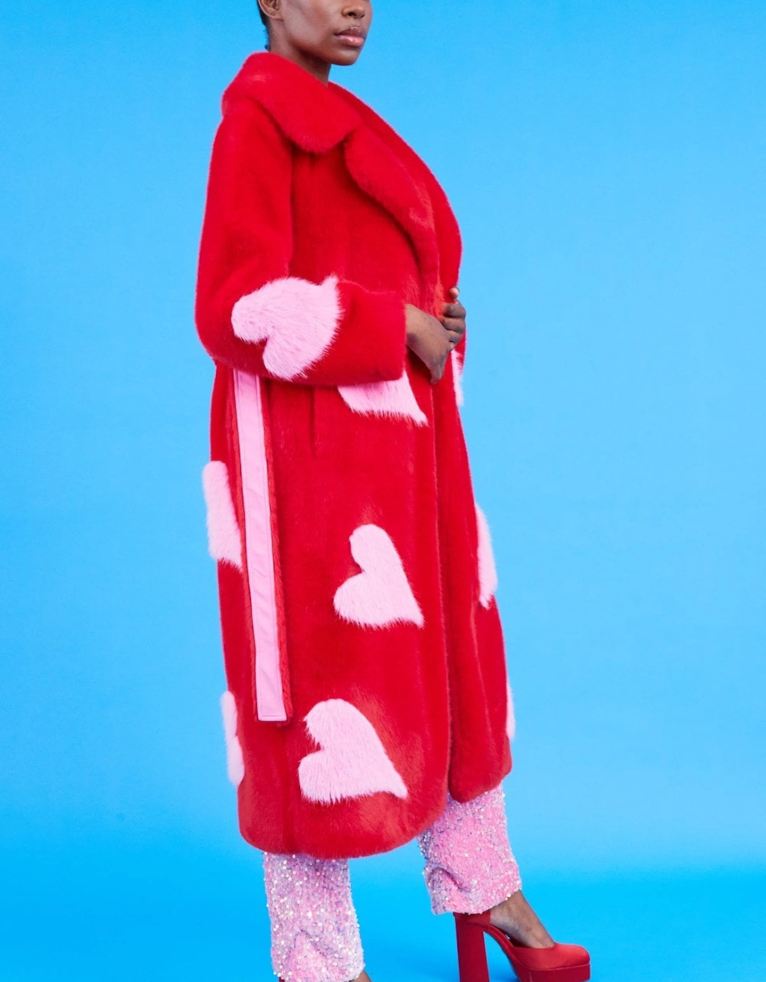 Maxi Eco Bamboo Faux Fur Coat with Love Heart Detailing