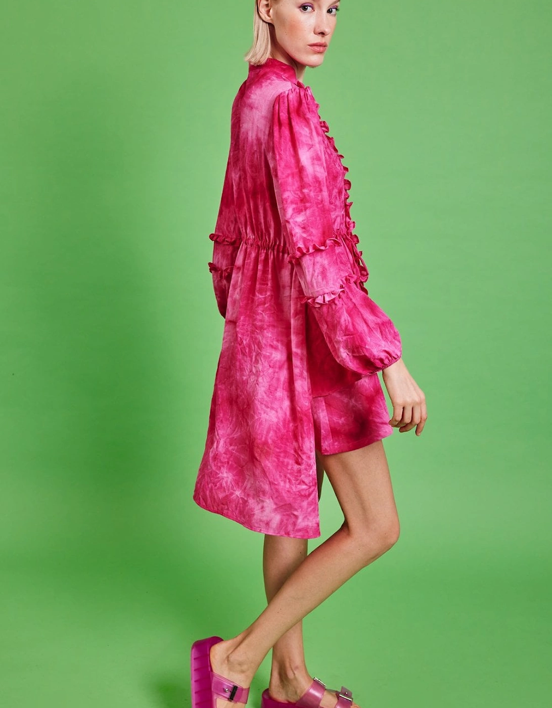 Love Herb Ruffle Shirt Dress