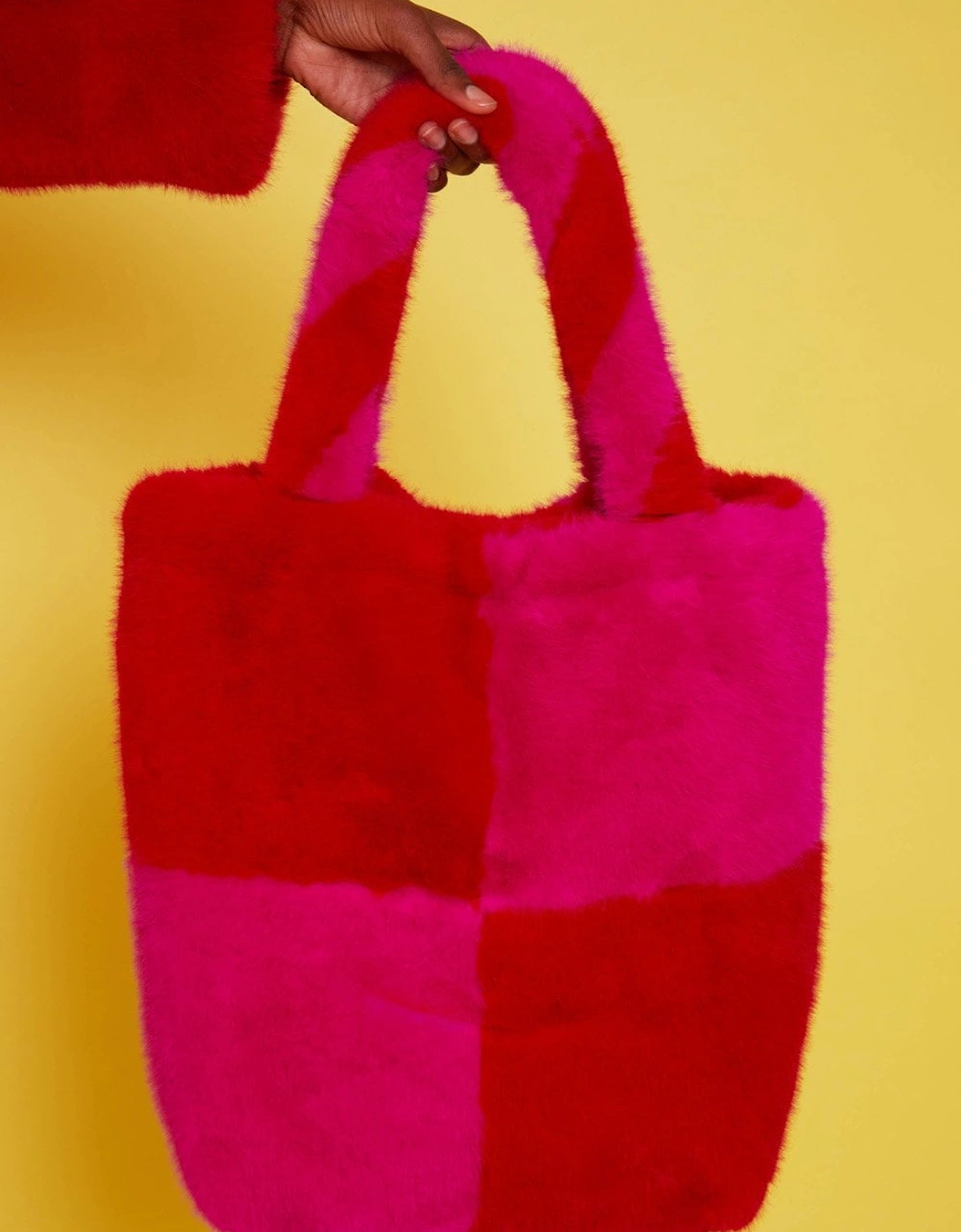 Faux Fur Checkered Tote Bag, 3 of 2
