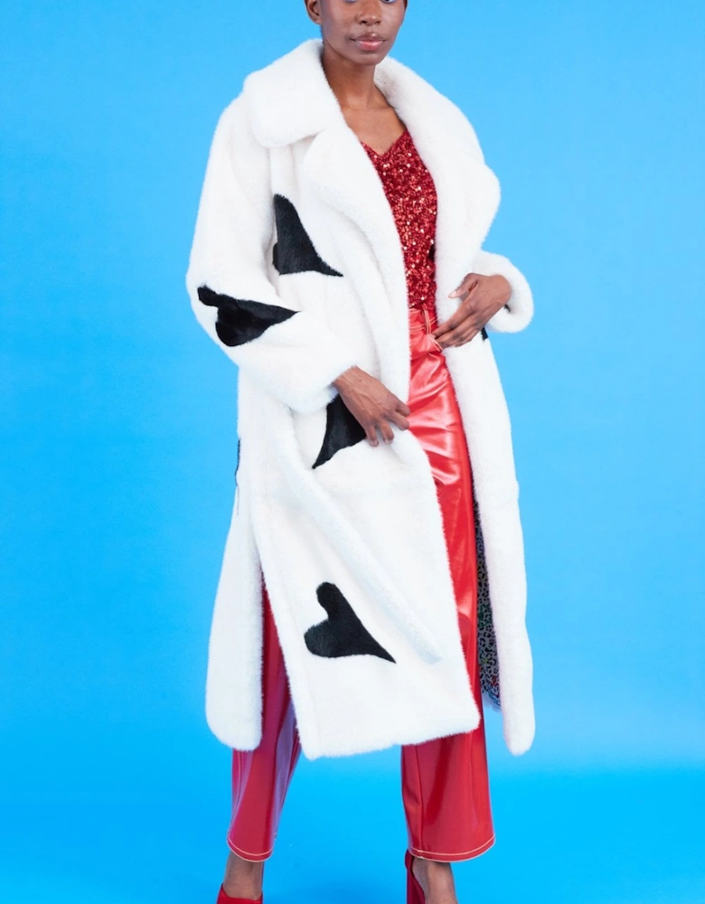 Maxi Eco Bamboo Faux Fur Coat with Love Heart Detailing