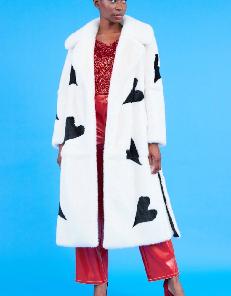 Maxi Eco Bamboo Faux Fur Coat with Love Heart Detailing