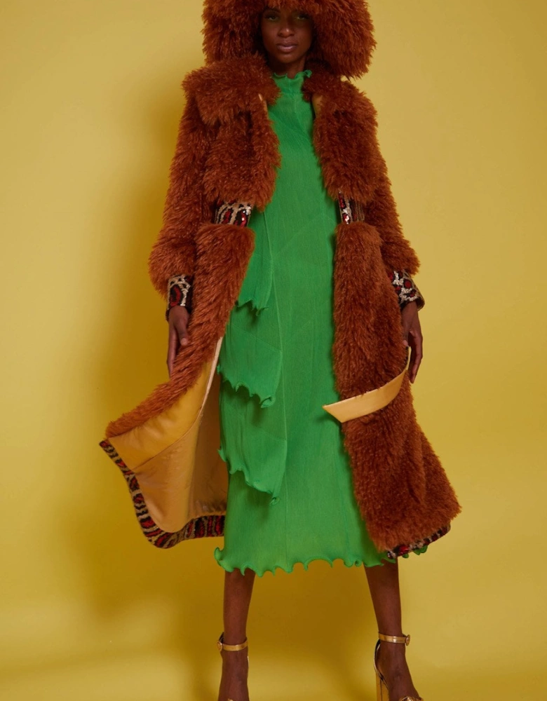 Tan Knitted Bamboo and Mongolian Coat