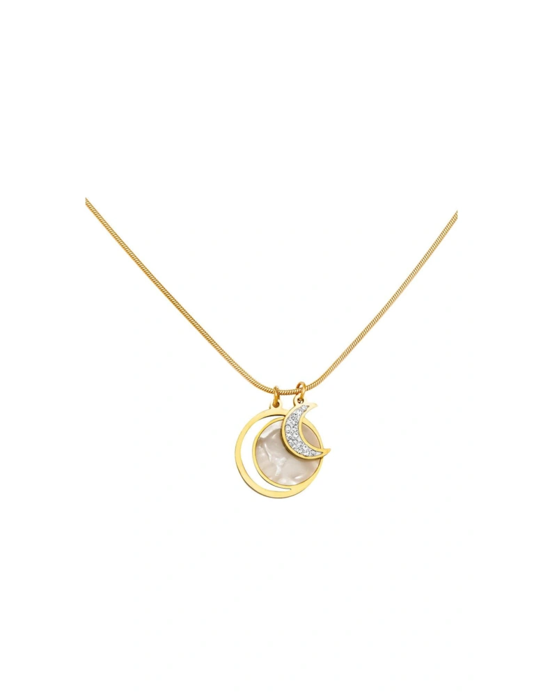 Gold Plated Moon and Disc Charm Necklace