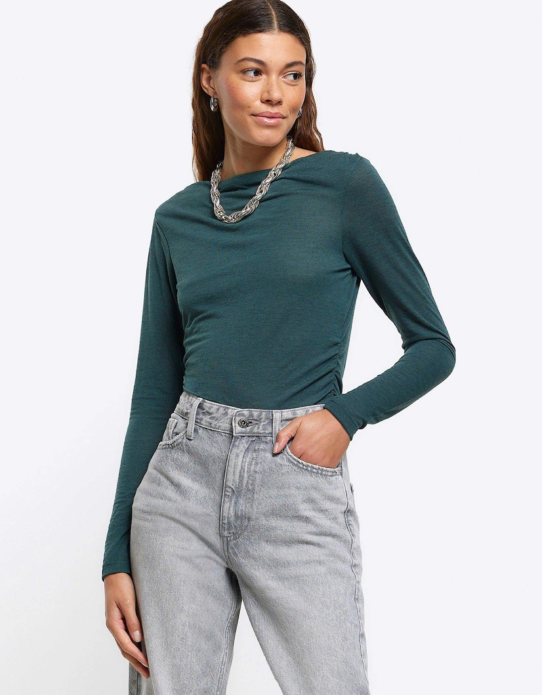Fitted Ruched Top - Dark Green, 3 of 2