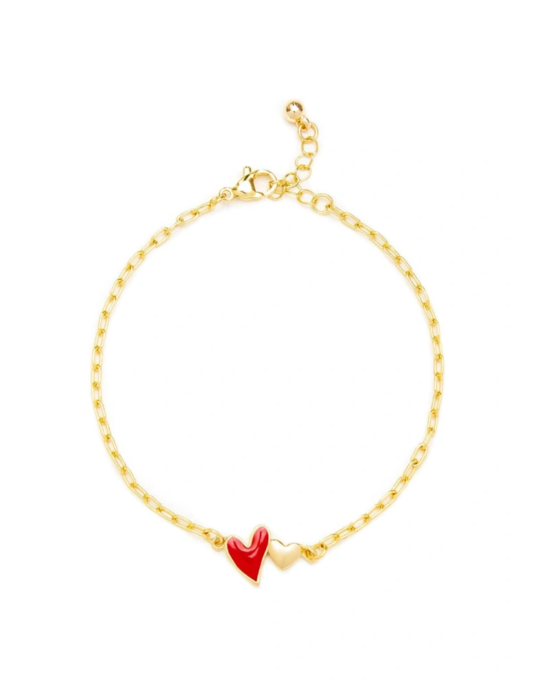 Gold Plated Enamel Heart Detail Bracelet