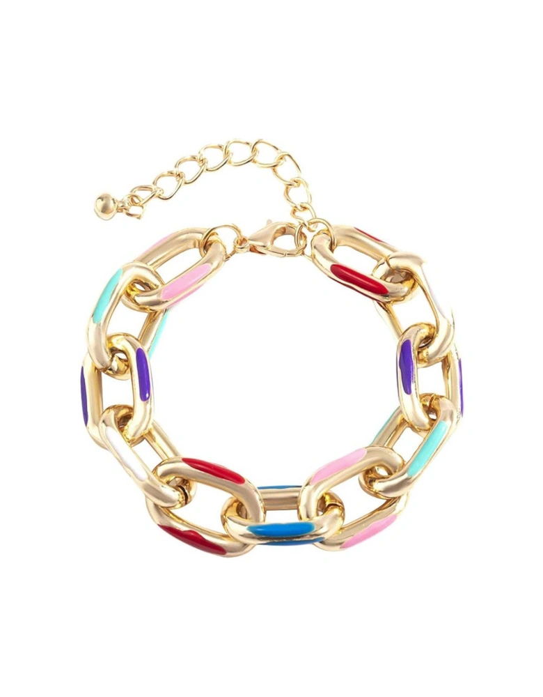 Gold Plated Multi-Colour Enamel Link Bracelet