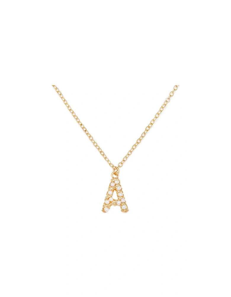 Gold Plated Pearl Letter Charm Necklace