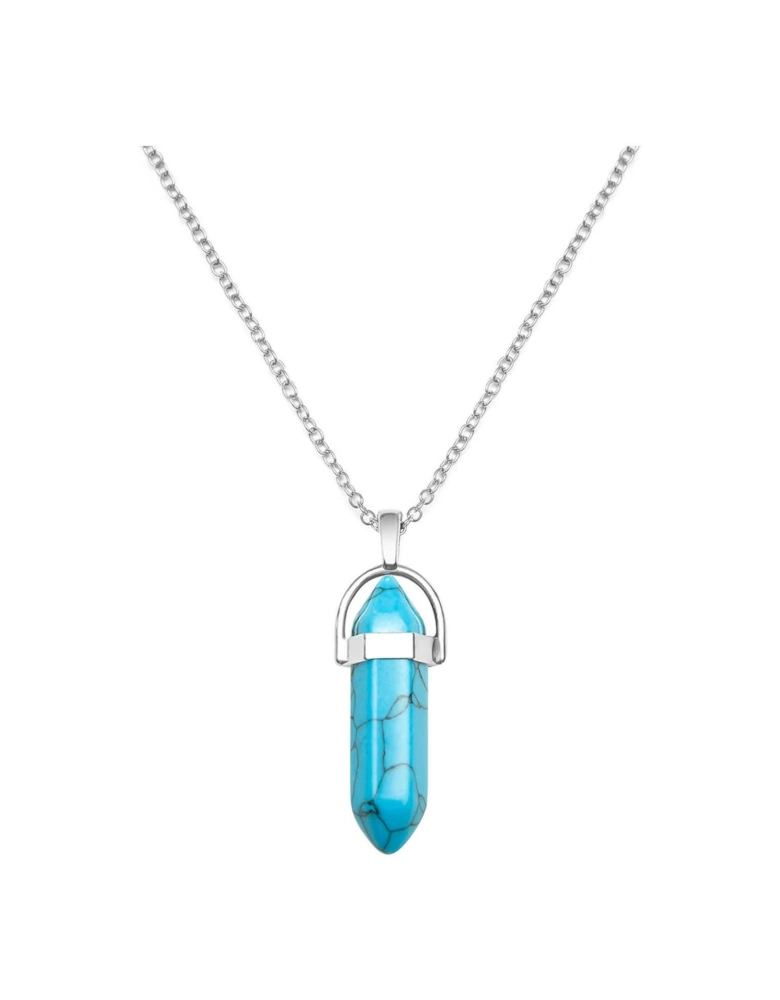 Turquoise Silver Plated Crystal Drop Charm Necklace
