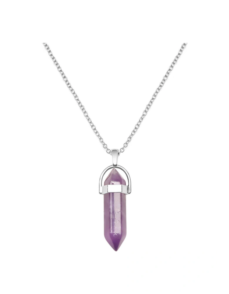 Amethyst Silver Plated Crystal Drop Charm Necklace