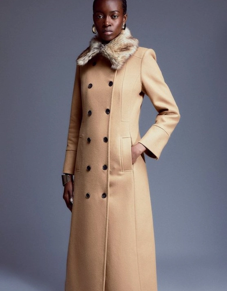 Italian Manteco Wool Blend Faux Fur Collar Coat
