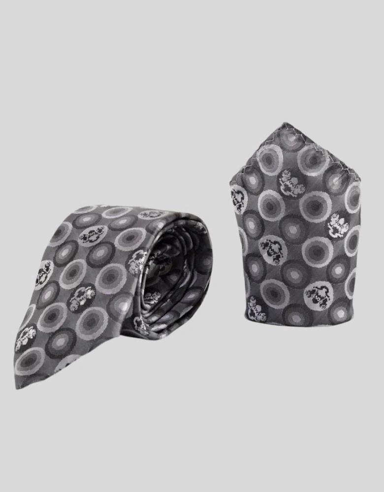 Bubbles Print Tie & Pocket Square Set - Grey