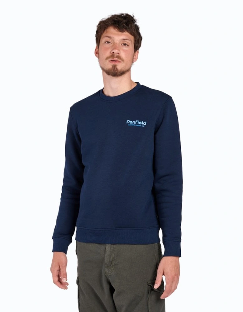 Sunset Mountain Back Graphic Crew Neck Sweatshirt - Navy Blue