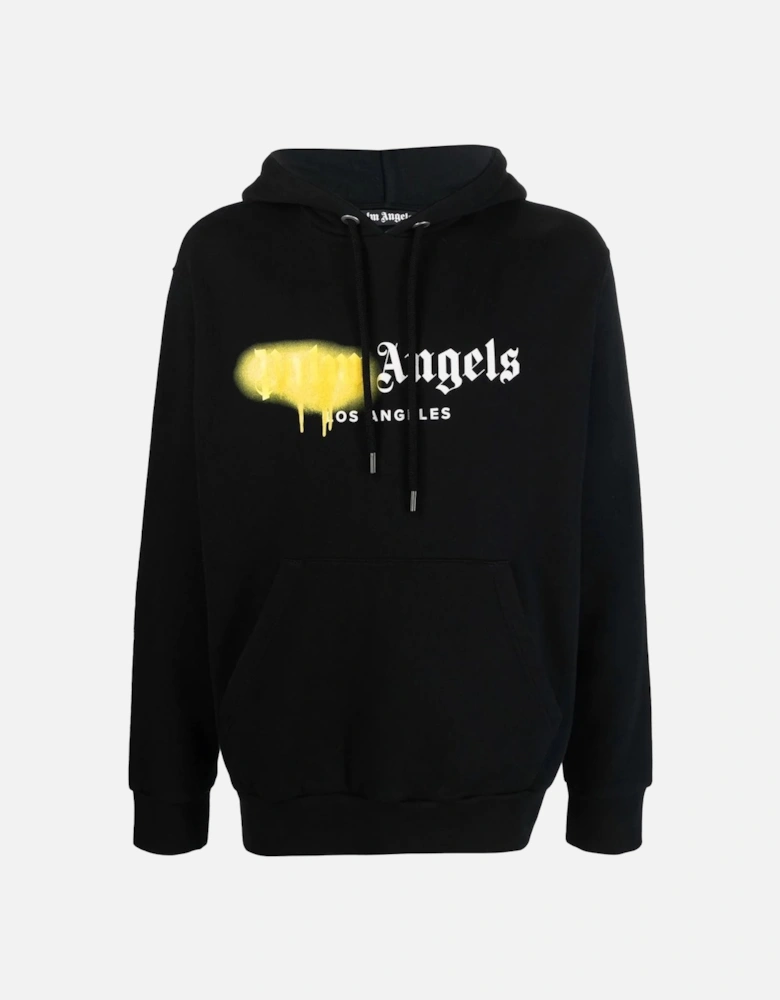 Los Angeles Yellow Spray Logo-print Hoodie Black