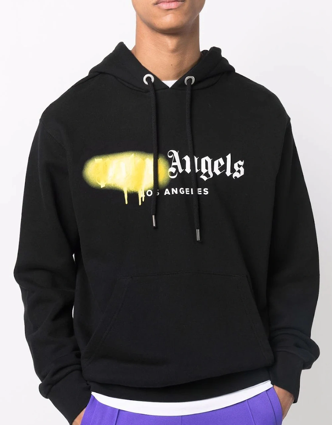 Los Angeles Yellow Spray Logo-print Hoodie Black