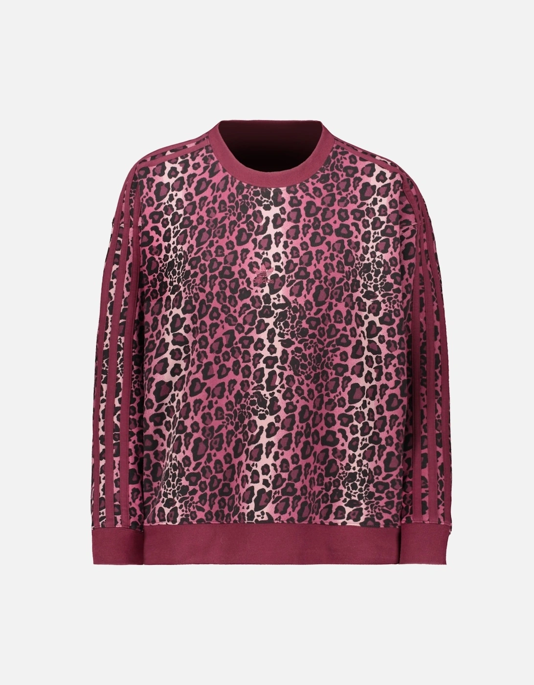 Women's Adidas Leopard Print Crew Sweat - Maroon - Pink - Size: 8