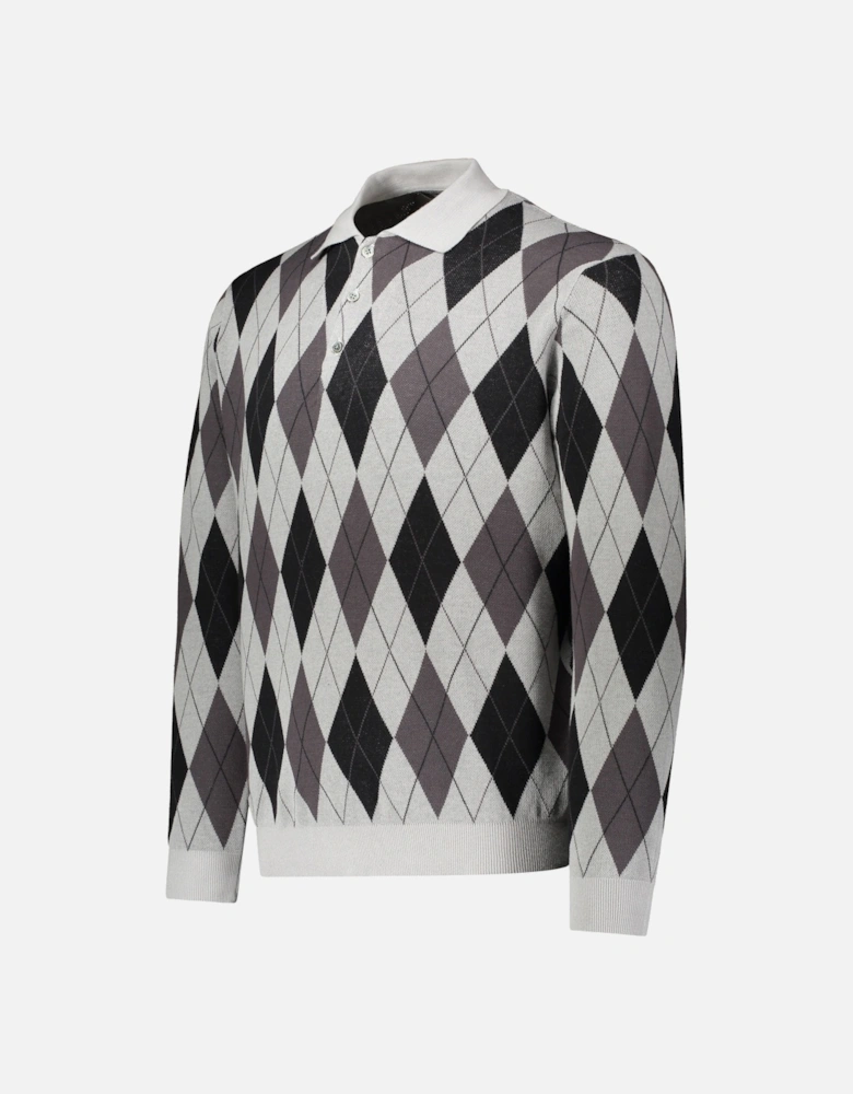 Argyle Knit Polo Shirt - Black