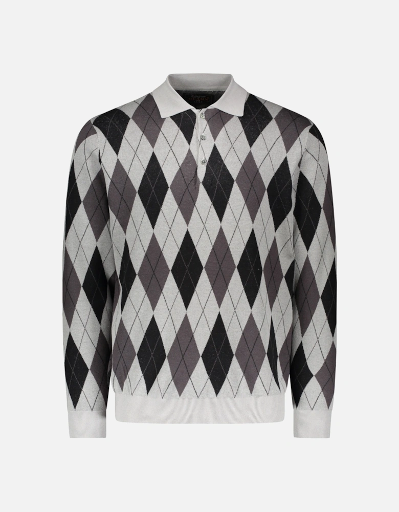 Argyle Knit Polo Shirt - Black