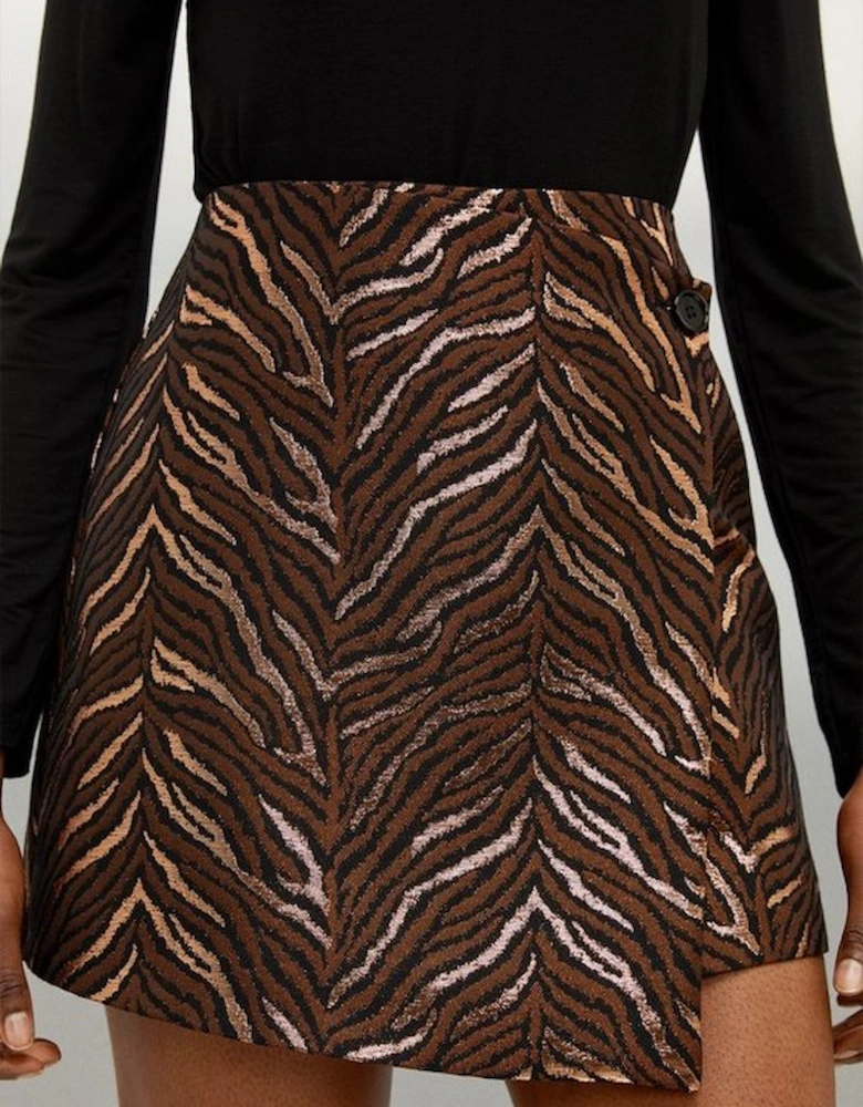 Tailored Jacquard Wrap Mini Skirt