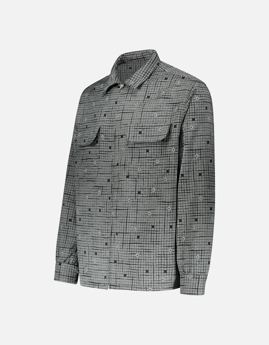 Woven Jacket Zip Front Print - Grey