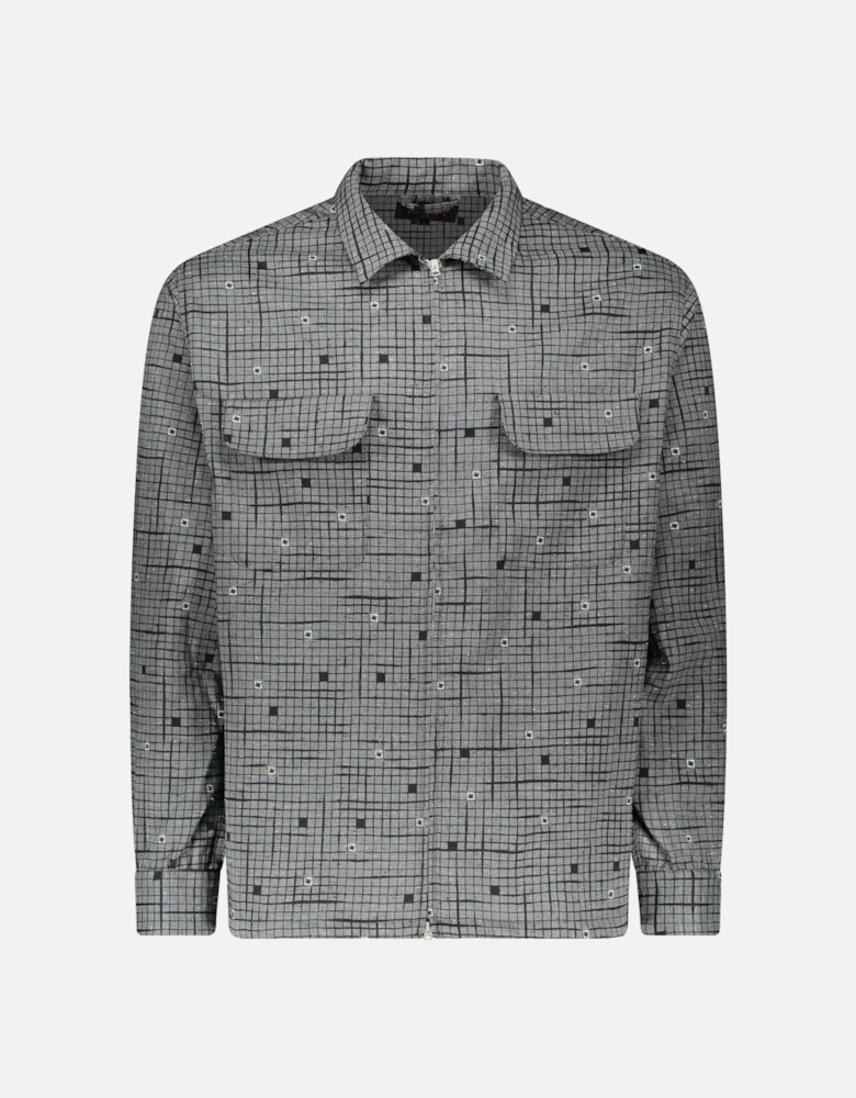 Woven Jacket Zip Front Print - Grey