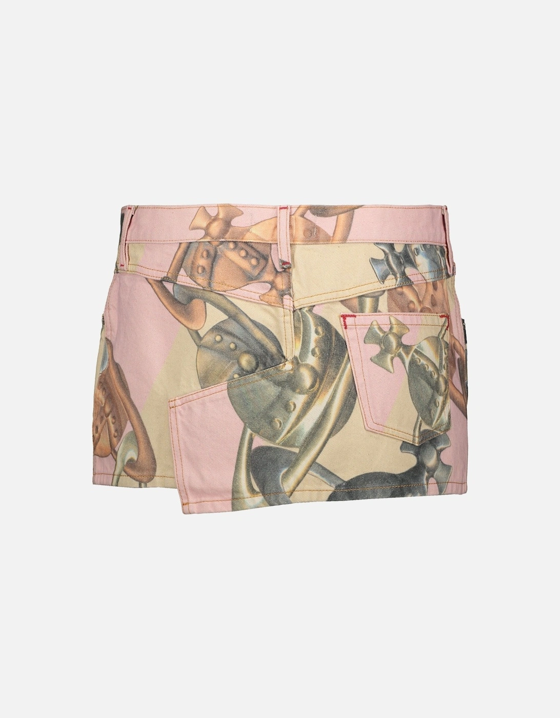 Denim Cut Out Foam Skirt Printed -  Peach