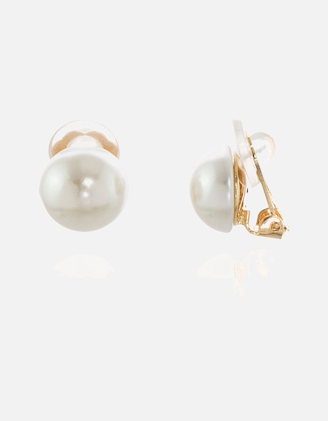Women's Cachet London Bibi 12mm Pearl Gold Clip On Earrings - White/White