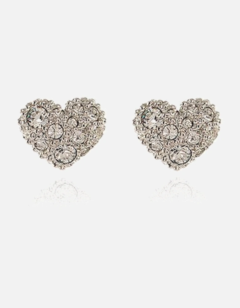 Pom Pom Silver Heart Earrings