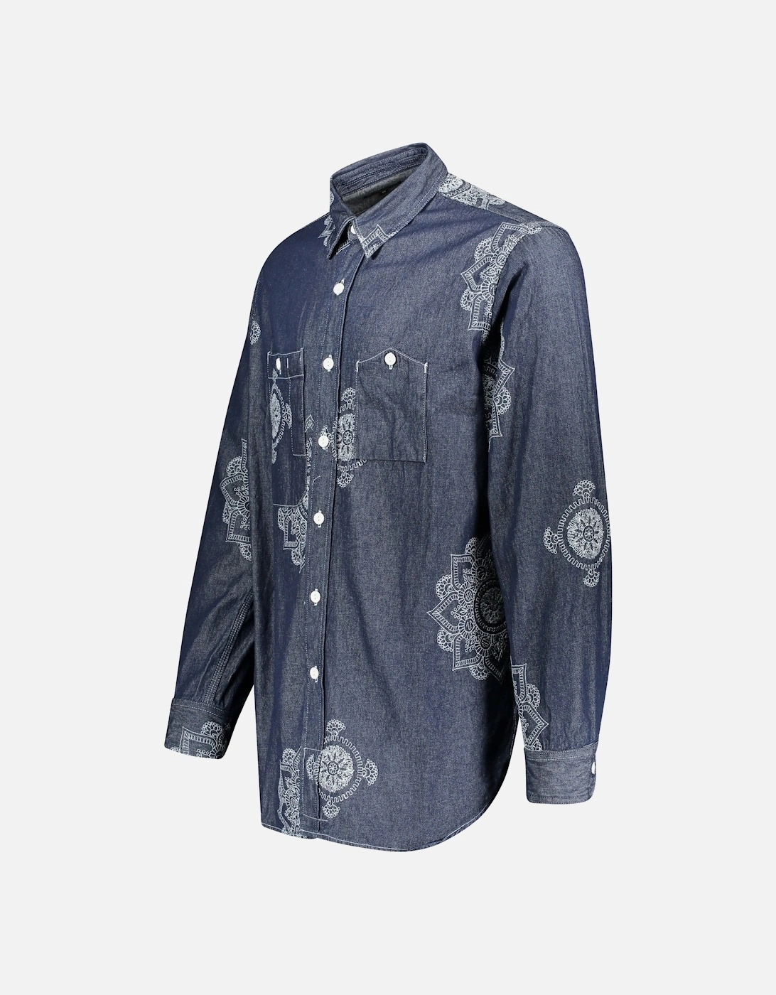 Floral Crest Embroidered Shirt - Indigo