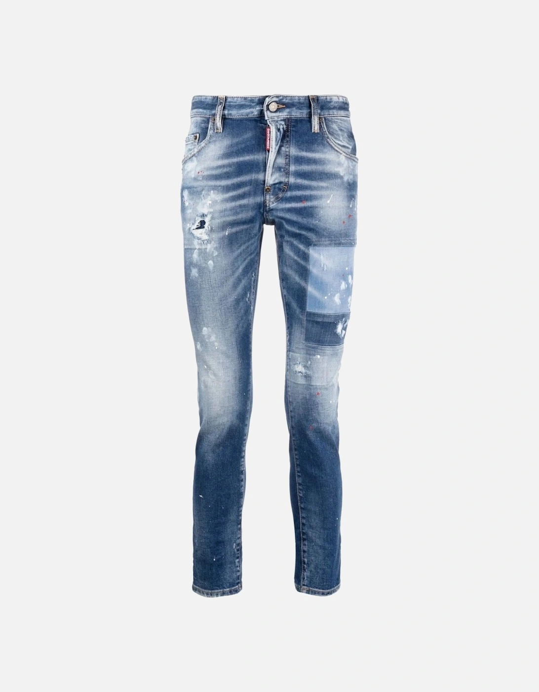 Paint-Splatter Distressed Skater Skinny Jeans Blue