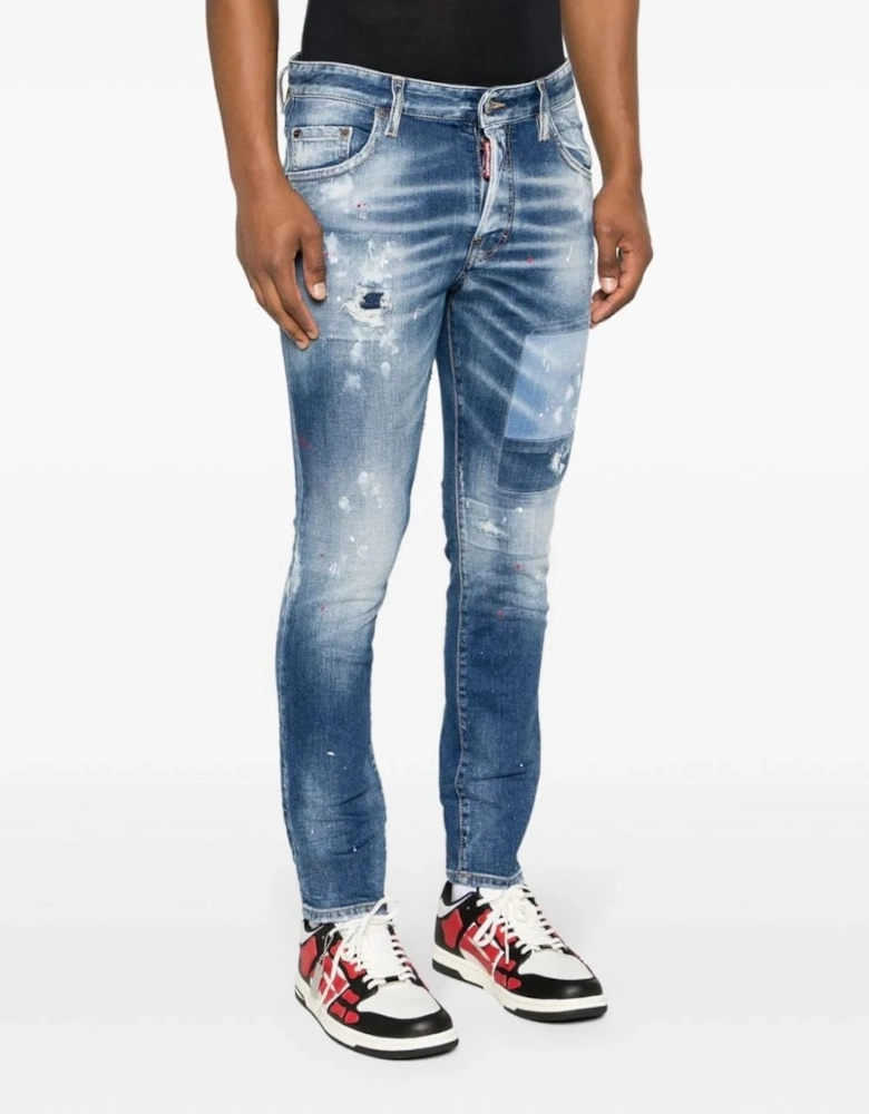 Paint-Splatter Distressed Skater Skinny Jeans Blue