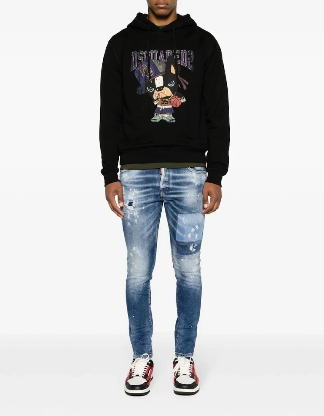 Paint-Splatter Distressed Skater Skinny Jeans Blue