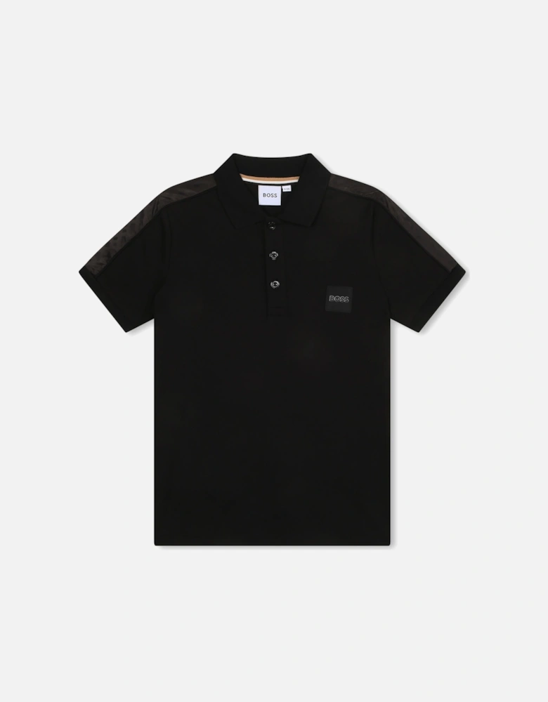 Black Polo Shirt with monogram Logo on shoulders