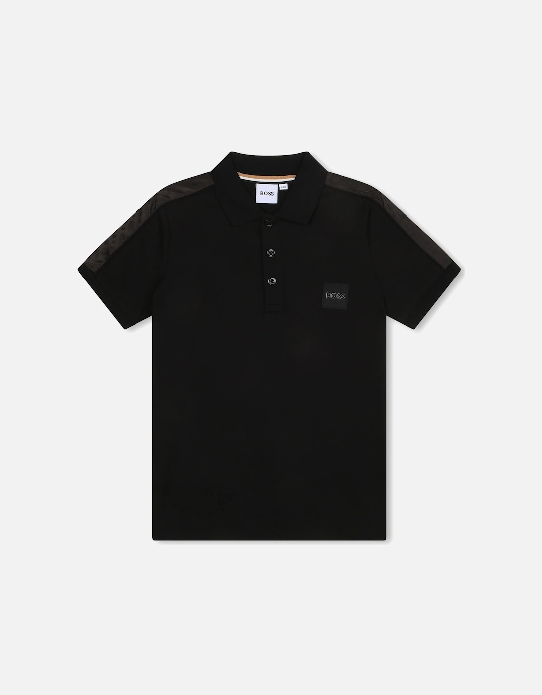 Black Polo Shirt with monogram Logo on shoulders, 4 of 3