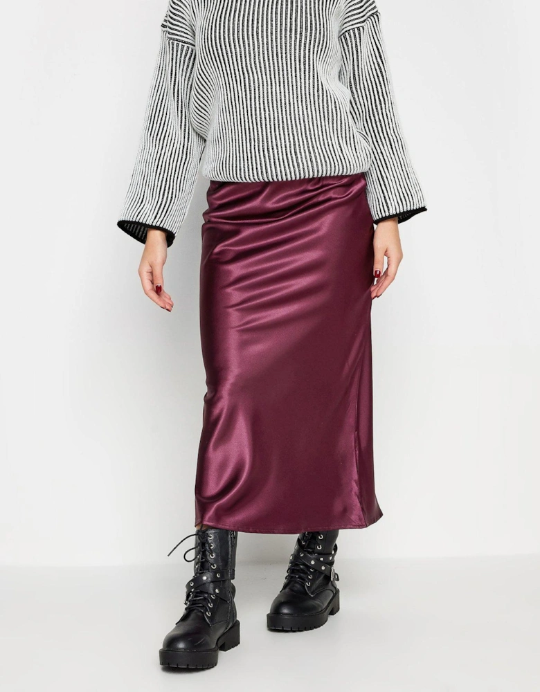 Petite Plum Satin Midaxi Skirt