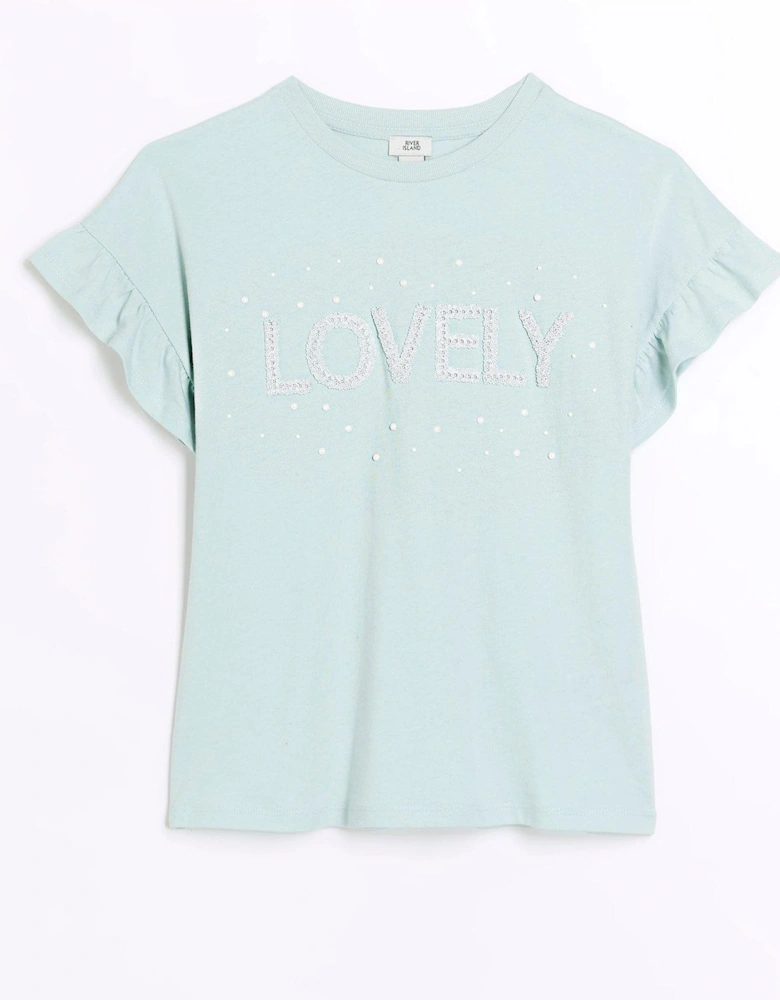 Girls Pearl Embellished T-Shirt - Green