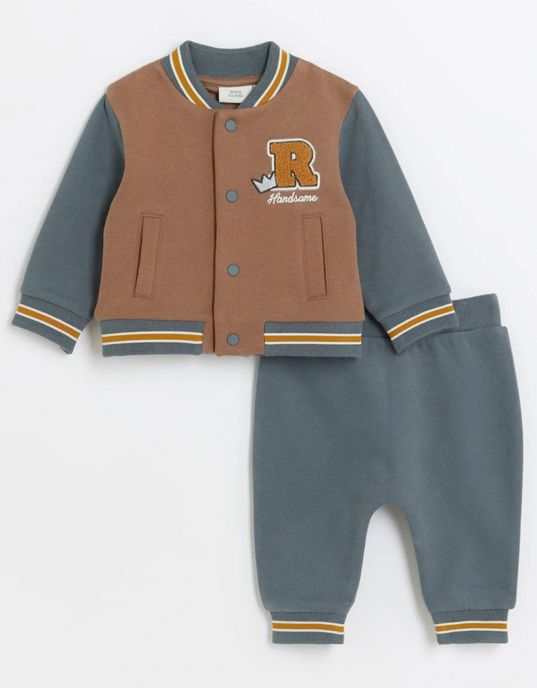 Baby Baby Boy Embroidered Bomber Top Set - Brown