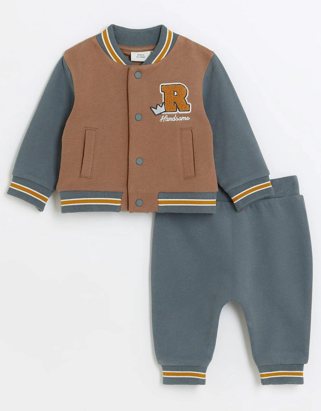 Baby Baby Boy Embroidered Bomber Top Set - Brown, 3 of 2