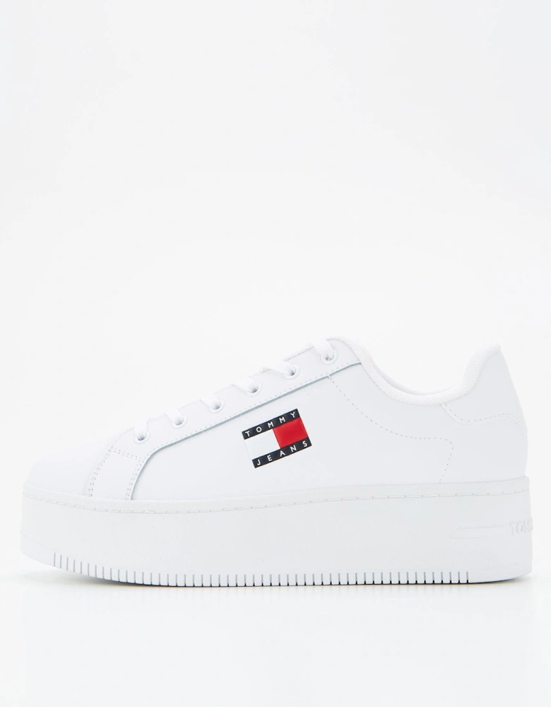 Flatform Leather Trainer - White