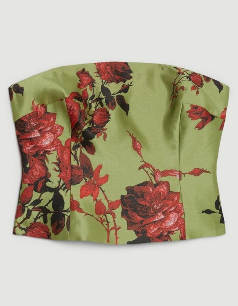 Floral Jacquard Panelled Woven Shirred Top