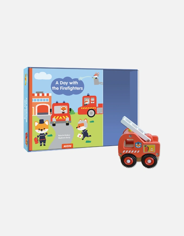A Day with the Firefighters Book and Wooden Toy Set