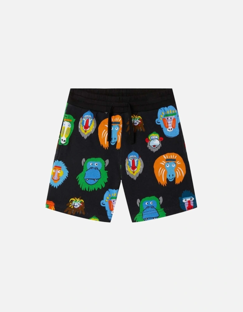Boys Black Monkey Print Shorts